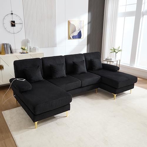 MSMOK Modernes U-Sofa, 4 luxuriöse Kissen & ergonomische Premium Rückenlehne (schwarz) von MSMOK