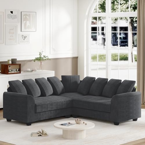 MSMOK Modulares Kombi-Sofa mit Lenkenkissen für Verschiedene Szenen wie das Wohnzimmer, L-Eckmodulsofa,Ihren Eckraum optimal zu nutzen, Großes 5-Sitzer-Sofa (Grau) von MSMOK