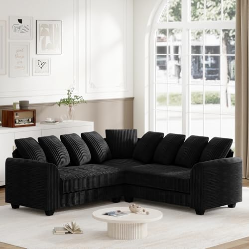 MSMOK Modulares Kombi-Sofa mit Lenkenkissen für Verschiedene Szenen wie das Wohnzimmer, L-Eckmodulsofa,Ihren Eckraum optimal zu nutzen, Großes 5-Sitzer-Sofa (Schwarz) von MSMOK