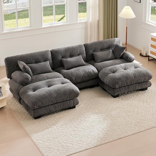 MSMOK Modulares Sofa, Bequemes Ecksofa, Extra Große Sitzfläche, Robuste Konstruktion Und Bequeme Armlehnen,Samtstoff Und Ergonomisches Design,Großes 5-Sitzer-Wolkensofa (Dark Gray) von MSMOK