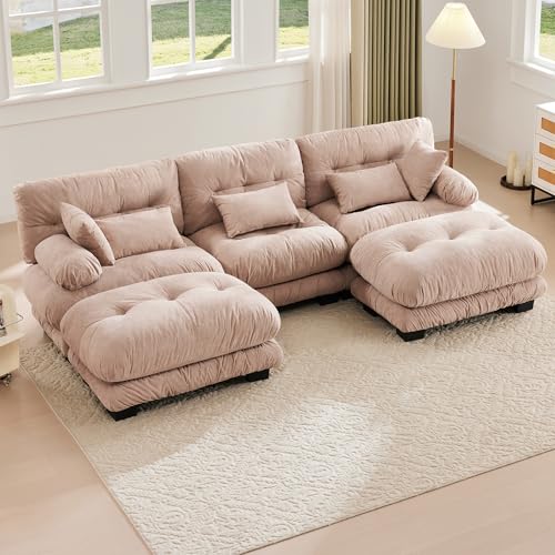 MSMOK Modulares Sofa, Bequemes Ecksofa,Großes 5-Sitzer-Wolkensofa,Extra Große Sitzfläche, Samtstoff Und Ergonomisches Design, Robuste Konstruktion Und Bequeme Armlehnen (Khaki) von MSMOK