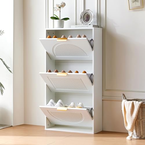 MSMOK Schuhkipper Schmal mit 3 Klappen, 60 x 24 x 114cm,Schuhschrank, Schuhschrank Weiss Schuhkommode für Flur Wohnzimmer,Weiß MSMOK Schuhkipper Schmal mit 3 Klappen, 60 x 24 x 114cm,Schuhschrank, Schuhschrank Weiss Schuhkommode für Flur Wohnzimmer,Weiß von MSMOK
