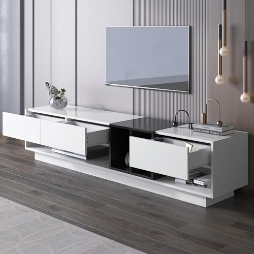 MSMOK TV-Schrank, Lowboard, Kombination in Schwarz und Hochglanz-Weiß. Farbblockierendes Design, Schubladen, Fächer, mehrere Stauräume. von MSMOK
