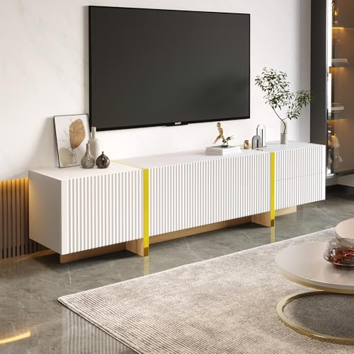Mobile soggiorno tv,190 cm TV-Schrank mit 3 Türen, 2 Schubladen,Moderner minimalistischer Stil (Weiß + Gold) von MSMOK