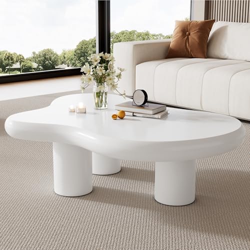 Unregelmäßiger Couchtisch in Wolkenform, Modern und schlicht,MDF mit Filzunterlagen,Kreativer Couchtisch,lackierte Oberfläche (Weiß+97 * 67 * 32c m) von MSMOK