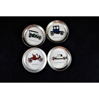 Vintage Sheridan Car Untersetzer Versilbert/Keramik Menge 4 von MSMUnlimited