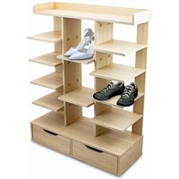 Schuhschrank Schuhregal Schuhablage mit 13 Fächer Ablage und zwei Schubladen (Hellbraun) von MSPOINT