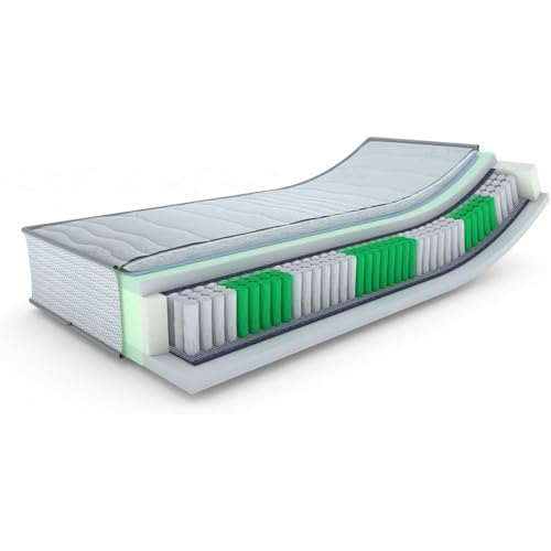 MSS e.K. SilverSeason 7 Zonen Taschenfederkernmatratze Premium 90 x 200 cm H4 Kaltschaum mit Premium SilverCare Bezug inkl. Steppung Sommer und Winterseite waschbar bis 60 °C von MSS e.K.