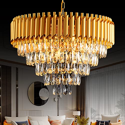 MSSIAN Gold Moderne Kristall Kronleuchter 5-Tier K9 Runde Kristall Kronleuchter Leuchte Gold Deckenleuchte für Esszimmer Wohnzimmer Schlafzimmer Eingang E14*12Light von MSSIAN