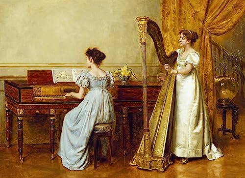 Leinwandbilder Bild Kunst Leinwand Malerei Ölgemälde das Musikzimmer von George Goodwin Kilburne für Wanddekoration 60x90cm von MSTECO