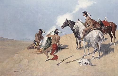 MSTECO Leinwand Bilder Kunstdrucke Abstrakt Poster Berühmtes Gemälde Das Rauchsignal Von Frederic Remington für Wohnzimmer 60x90cm von MSTECO