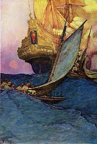 MSTECO Leinwand Wandbild Kunstdruck Leinwand Malerei Poster Berühmt Angriff auf eine Galeone von Howard Pyle für Flurdekoration 60x90cm von MSTECO