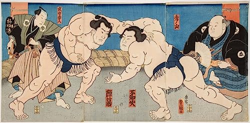 MSTECO Leinwanddruck Und Poster Wandkunst Bild Reproduktion Kampf der Sumo-Ringer Shiranui und Jimmaku von Utagawa Kunisada für Wohnkultur 60x90cm von MSTECO