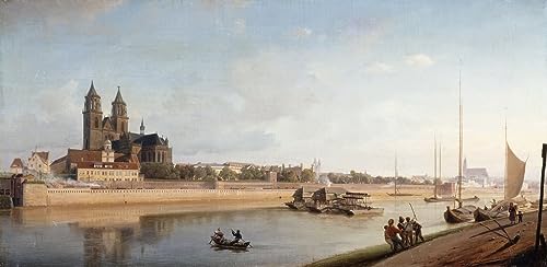 MSTECO Leinwanddruck Und Poster Wandkunst Bild Reproduktion Magdeburg Am Ufer Der Elbe Blick Von Osten Nach Westen Von Johann Eduard für Wohnkultur 60x90cm von MSTECO