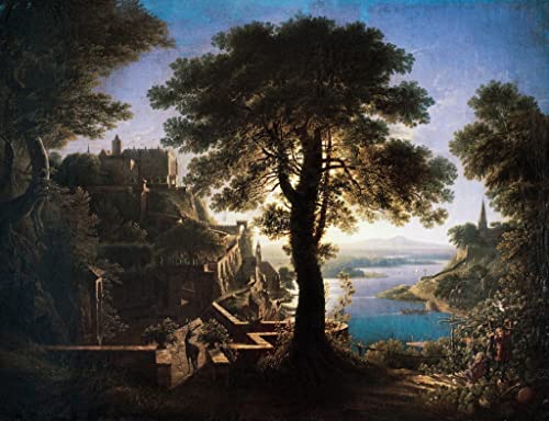 MSTECO Leinwanddruck Und Poster Wandkunst Bild Reproduktion Schloss am Fluss von Karl Friedrich Schinkel für Wohnkultur 60x90cm von MSTECO