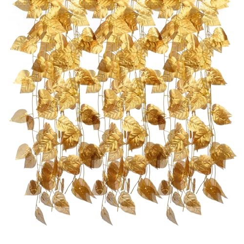 MSUIINT 12 goldene künstliche Blätter, künstliche Girlande, zum Aufhängen, goldene Blätter, Girlande für Hochzeit, Party, Garten, Weihnachtsdekoration von MSUIINT