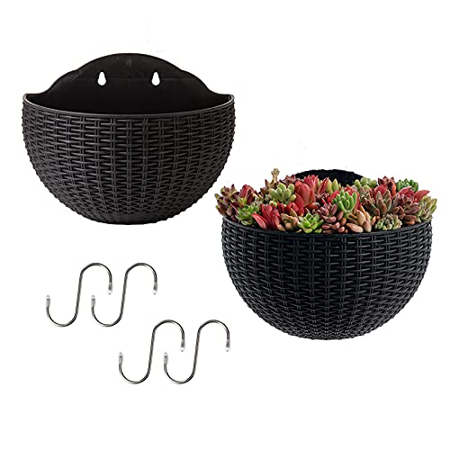 MSUIINT Pflanzgefäße zum Aufhängen an der Wand und Geländer mit Haken, Wandbehang, Blumentopf, halbrunder Blumentopf, 2 Stück von MSUIINT