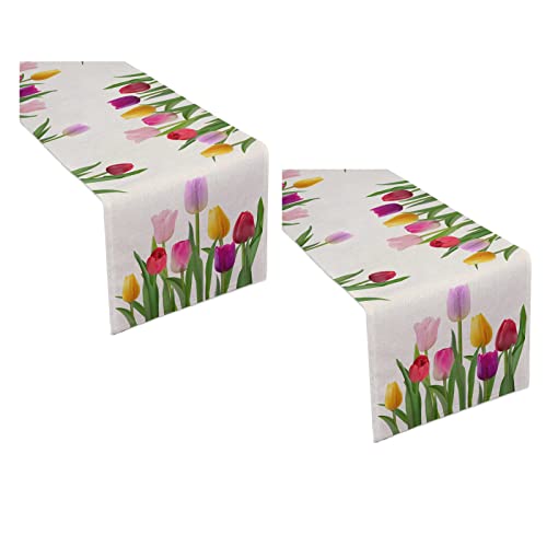 MSUIINT 2 x Tulpen-Tischläufer, saisonale Frühlings- und Sommerpflanzen, für Urlaub, Küche, Esstisch, Dekoration für Party, Küche, Dekoration von MSUIINT