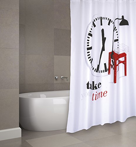 Cotexsa by MSV Premium Anti-Schimmel Duschvorhang mit 12 Duschvorhangringen „Take your Time“ Weiß 180x200cm von MSV