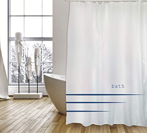 Cotexsa by MSV Premium Anti-Schimmel Textil Duschvorhang - Anti-Bakteriell, waschbar, 100% wasserdicht, mit 12 Duschvorhangringen - Polyester, „Bath “ Weiß 180x200cm – Made in Spain von MSV