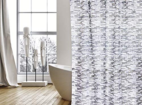Cotexsa by MSV Premium Anti-Schimmel Textil Duschvorhang - Anti-Bakteriell, waschbar, 100% wasserdicht, mit 12 Duschvorhangringen - Polyester, „Brique“ Weiß Grau 180x200cm – Made in Spain von MSV