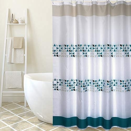 Cotexsa by MSV Premium Anti-Schimmel Textil Duschvorhang - Anti-Bakteriell, waschbar, 100% wasserdicht, mit 12 Duschvorhangringen - Polyester, „Porto“ Weiss Blau 180x200cm – Made in Spain von MSV