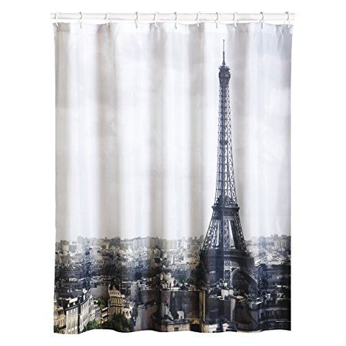 MSV Anti-Schimmel Duschvorhang - Anti-Bakteriell, waschbar, wasserdicht, mit 12 Duschvorhangringen - Polyester, „Paris“ 180x200cm von MSV