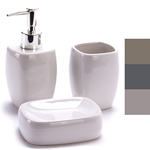 MSV Bad Accessoires Keramik weiß 3-teilig - Seifenspender, Seifenschale, Zahnputzbecher MSV Bad Accessoires Keramik weiß 3-teilig - Seifenspender, Seifenschale, Zahnputzbecher von MSV