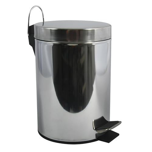 MSV, Edelstahl-Tretabfalleimer, Fußpedal, für kleine Räume, Sanft schließender Deckel, mit Inneneimer, Rund, 20 Liter, Spiegel von MSV