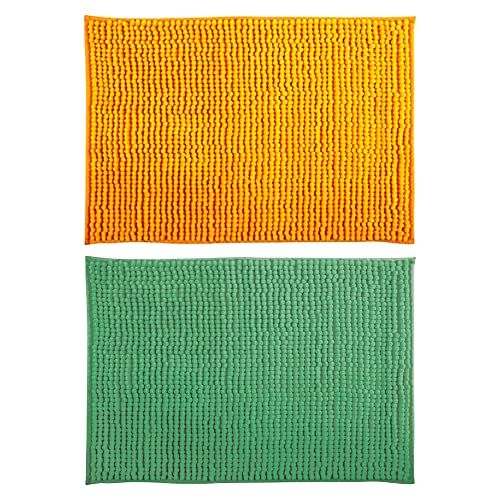 MSV 2er Set Badteppich Oruga aus Polyester, 40 x 60 cm, grün-Safran von MSV