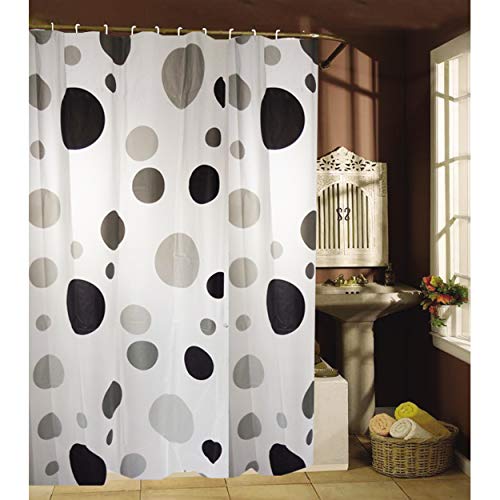 MSV Anti-Schimmel Duschvorhang - Anti-Bakteriell, waschbar, wasserdicht, mit 12 Duschvorhangringen - Polyester, „ Kreise Weiß Schwarz “ 180x200cm PVA von MSV