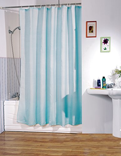 MSV Anti-Schimmel Duschvorhang - Anti-Bakteriell, waschbar, wasserdicht, mit 12 Duschvorhangringen - Polyester, „Hellblau“ 120x200cm von MSV