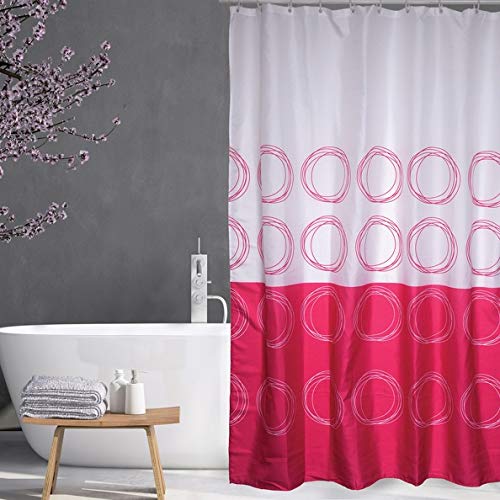 MSV Anti-Schimmel Duschvorhang - Anti-Bakteriell, waschbar, wasserdicht, mit 12 Duschvorhangringen - Polyester, „Pink“ 180x200cm von MSV