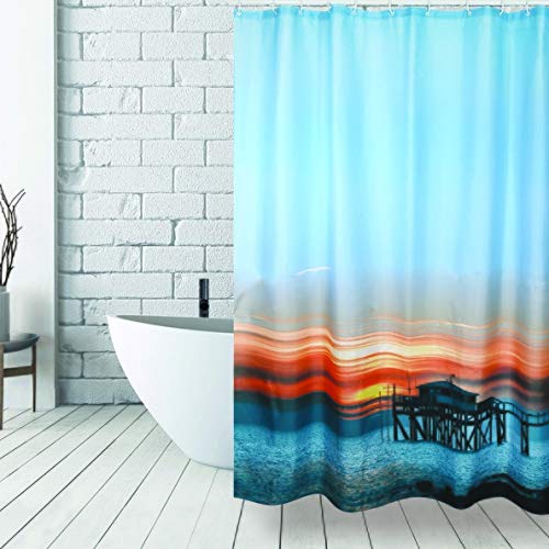 MSV Anti-Schimmel Duschvorhang - Anti-Bakteriell, waschbar, wasserdicht, mit 12 Duschvorhangringen - Polyester, „Sunset“ 180x200cm von MSV