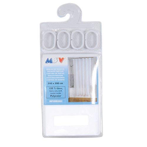 MSV Anti-Schimmel Duschvorhang - Anti-Bakteriell, waschbar, wasserdicht, mit 12 Duschvorhangringen - Polyester, „Weiß“ 240x200cm von MSV