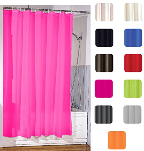 MSV Anti-Schimmel Duschvorhang - Anti-Bakteriell, waschbar, wasserdicht, mit 12 Duschvorhangringen - Polyester, „Pink“ 180x200cm von MSV