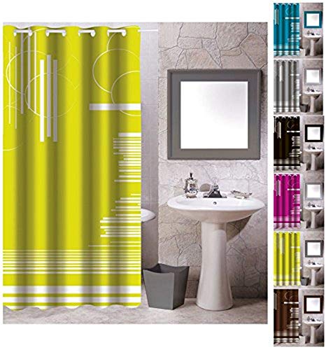MSV Anti-Schimmel Textil Duschvorhang - Anti-Bakteriell mit 12 Duschvorhangringen - Polyester, „Graphics“ Grün, 180x200cm von MSV