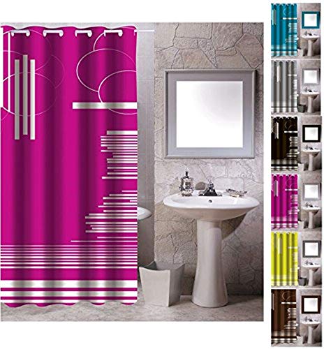 MSV Anti-Schimmel Textil Duschvorhang - Anti-Bakteriell mit 12 Duschvorhangringen - Polyester, „Graphics“ Pink, 180x200cm von MSV