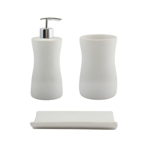 MSV Bad Accessoires Keramik 3-teilig - Seifenspender, Seifenschale, Zahnputzbecher Palma Weiß MSV Bad Accessoires Keramik 3-teilig - Seifenspender, Seifenschale, Zahnputzbecher Palma Weiß von MSV