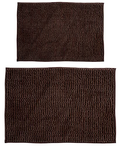 MSV Chenille Badvorleger Langflor Badvorleger Set 2 teilig 40x60 cm + 60x90 cm Braun von MSV