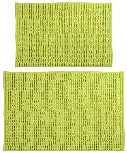 MSV Chenille Badvorleger Langflor Badvorleger Set 2 teilig 40x60 cm + 60x90 cm Grün von MSV
