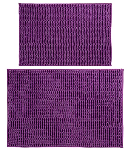 MSV Chenille Badvorleger Set 2 teilig Hochflor 40x60 cm + 60x90 cm Lila von MSV