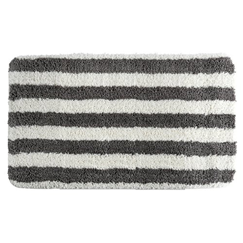 MSV Badteppich Badematte Badvorleger Duschvorleger Mikrofaser Hochflor flauschig 50x80 cm – Weiß/Grau von MSV
