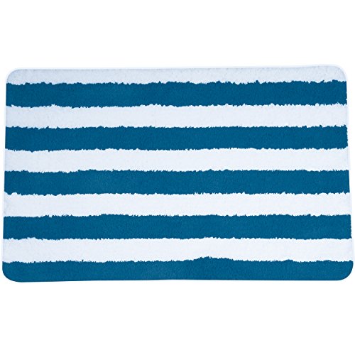 MSV Badteppich Badematte Badvorleger Duschvorleger Mikrofaser Hochflor flauschig 50x80 cm – Weiß/Hellblau von MSV