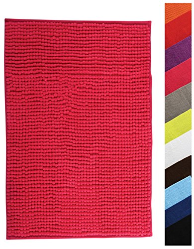 MSV Badteppich Badvorleger Duschvorleger Chenille Hochflor Badematte 40x60 cm – Pink von MSV