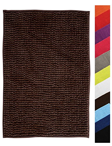 MSV Badteppich Badvorleger Duschvorleger Chenille Hochflor Badematte 60x90 cm – Braun von MSV