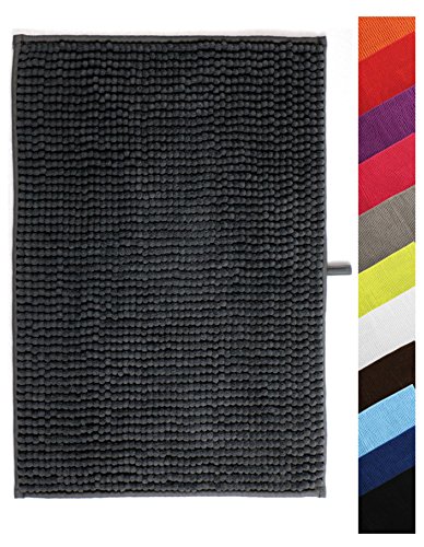 MSV Badteppich Badvorleger Duschvorleger Chenille Hochflor Badematte 60x90 cm – Grau von MSV