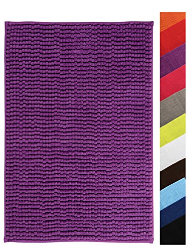 MSV Badteppich Badvorleger Duschvorleger Chenille Hochflor Badematte 60x90 cm – Lila/Violett von MSV