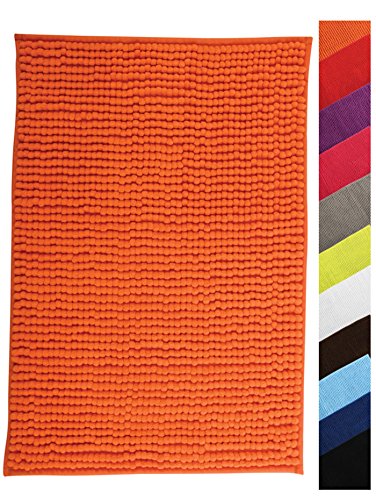 MSV Badteppich Badvorleger Duschvorleger Chenille Hochflor Badematte 60x90 cm – Orange, Polyester, 60x90 von MSV