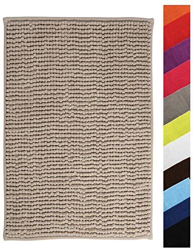 MSV Badteppich Badvorleger Duschvorleger Chenille Hochflor Badematte 60x90 cm – Taupe von MSV